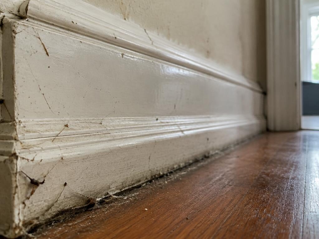 Dusty baseboards before cleaning
