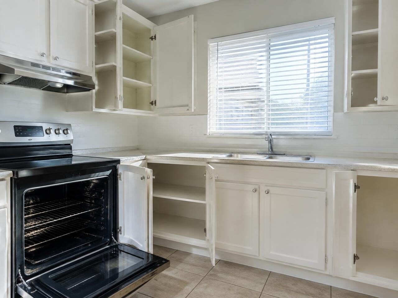 Spotless oven and wiped cabinet interiors